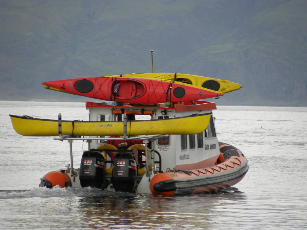 Our cabin RIB, Celtic Voyager, transporting Kayaks.