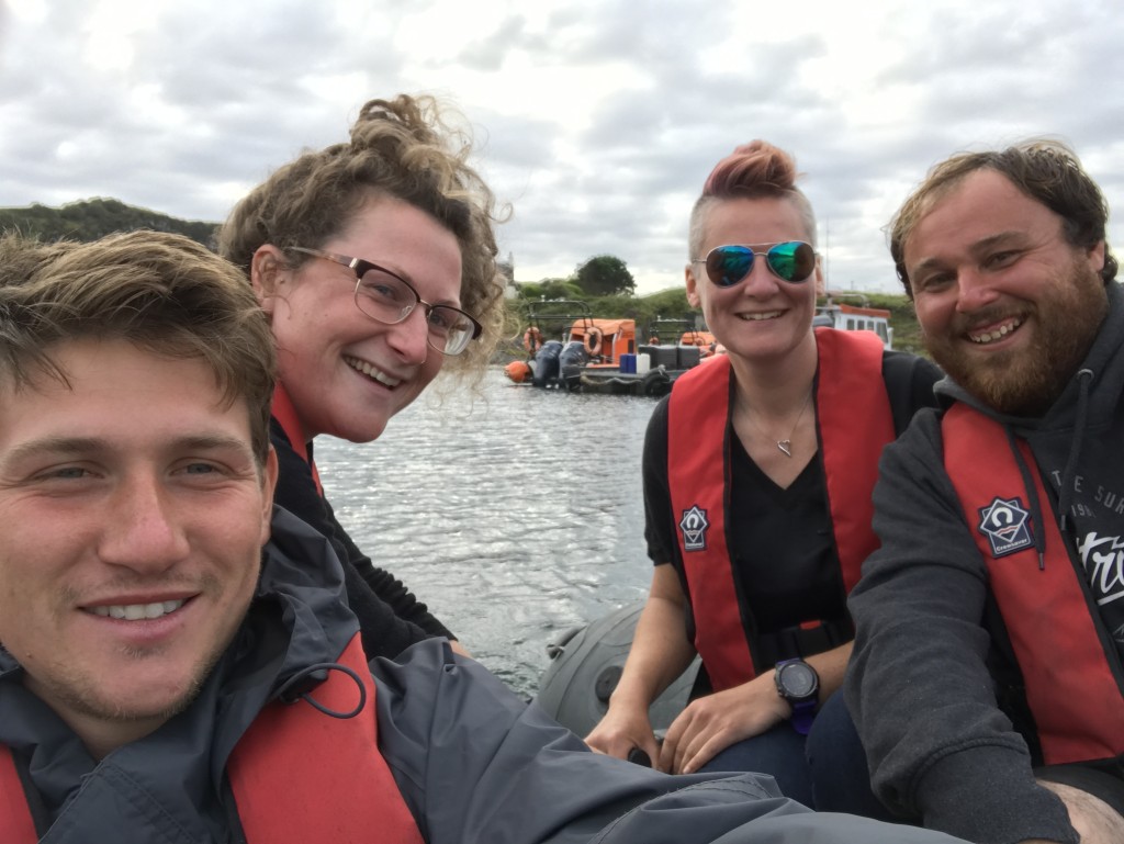 The Seafari crew heading out in the dinghy for a night out in Oban.