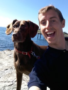 Tom enjoying a dog walk in the sun.